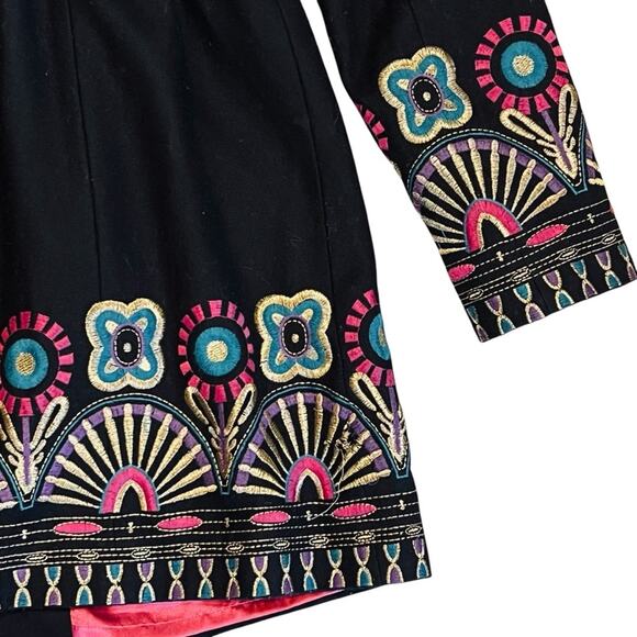 Anthropologie Through The Lens Plenty Tracy Reese Sz 8 Black Embroidered Coat - Picture 12 of 13
